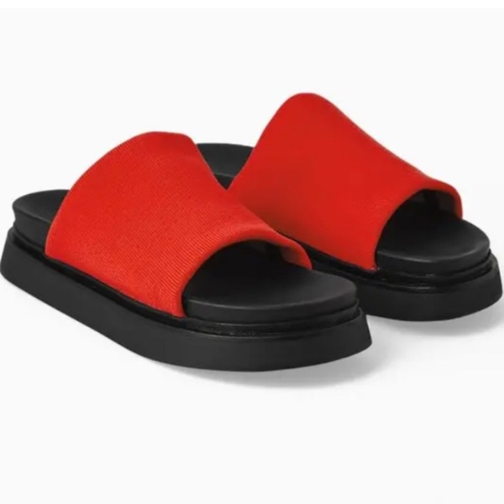 COS Platform Slide Sandals Fabric Strap Sz 7 EU 37 scandi Minimalist